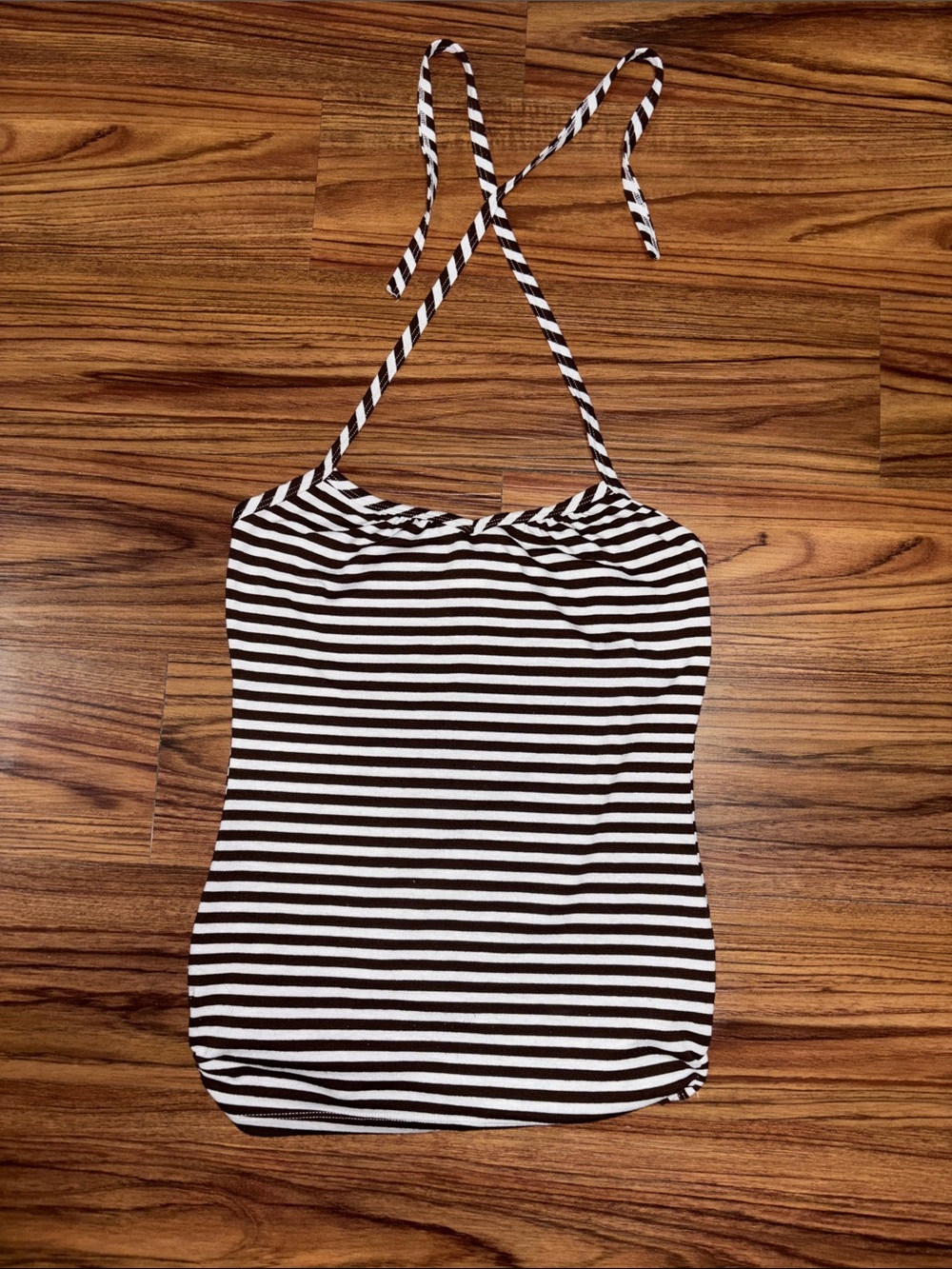 Y2K Julia Striped Brown and White Halter Tank Top